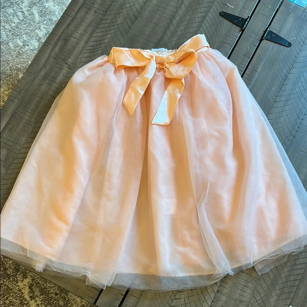 Peach Pink Satin Tulle Girls Dressy Skirt Formal Dress Up